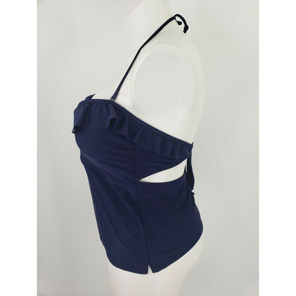 Aerie Womens Ruffle Tankini Swimwear Top Halter Navy Blue Size XXL - Picture 2 of 4